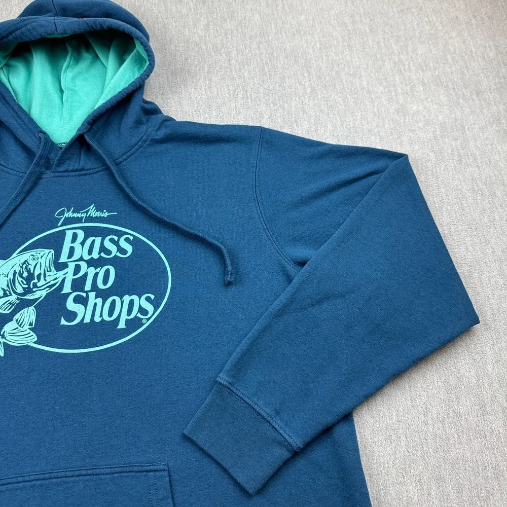 Bass Pro Shops Pullover Mens XL Blue Graphic Hoodie Sweatshirt Long Sleeve Top